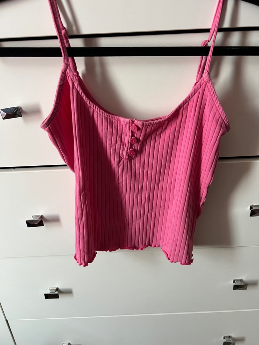 American Eagle Outfitters Pink Ribbed Button-Front Cami